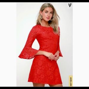 Lulus favorite flair red lace dress